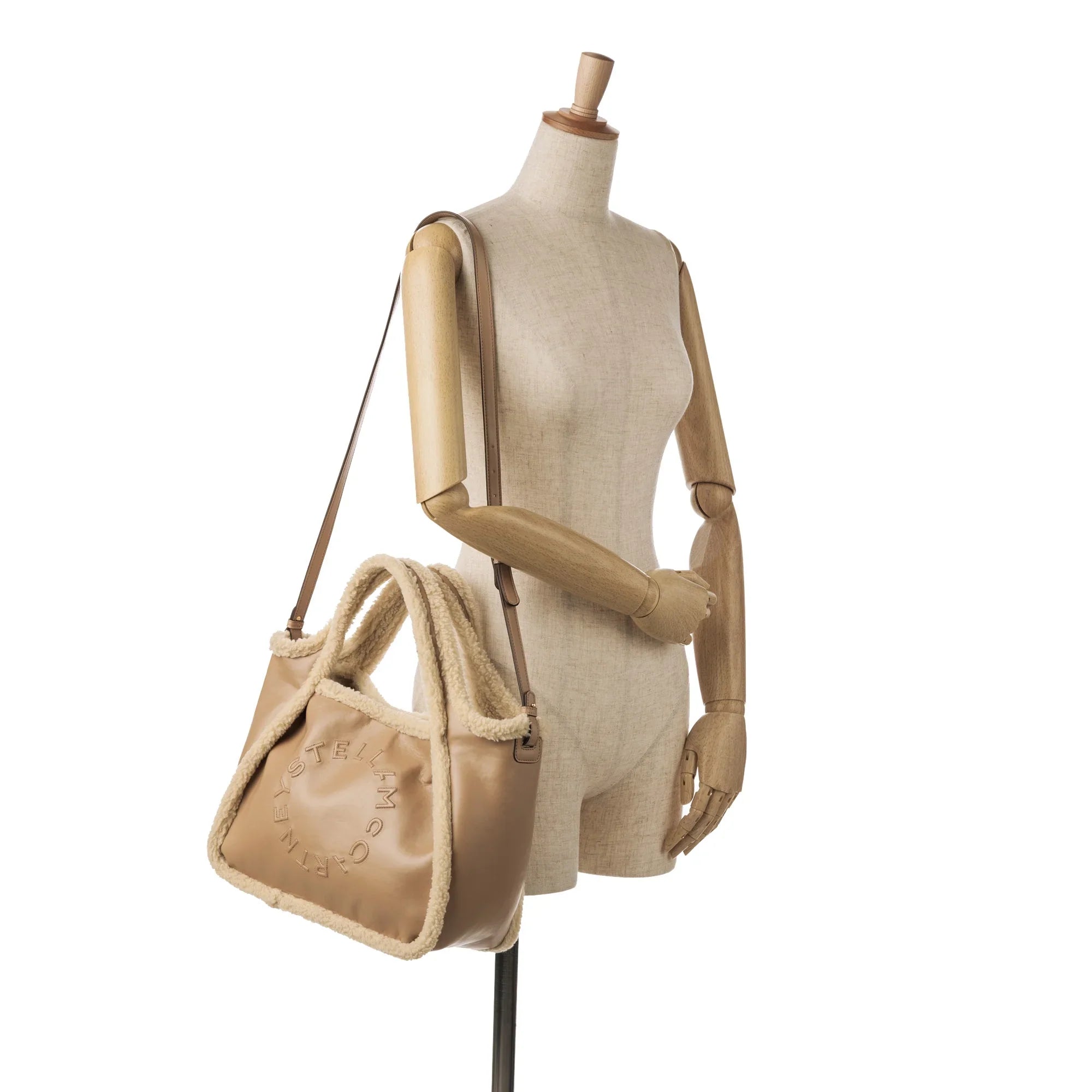 Brown Stella Trimmed McCartney Shearling Logo Fiber (Good) Fabric Unisex Authenticated Chemical Stella Satchel Pre-Owned