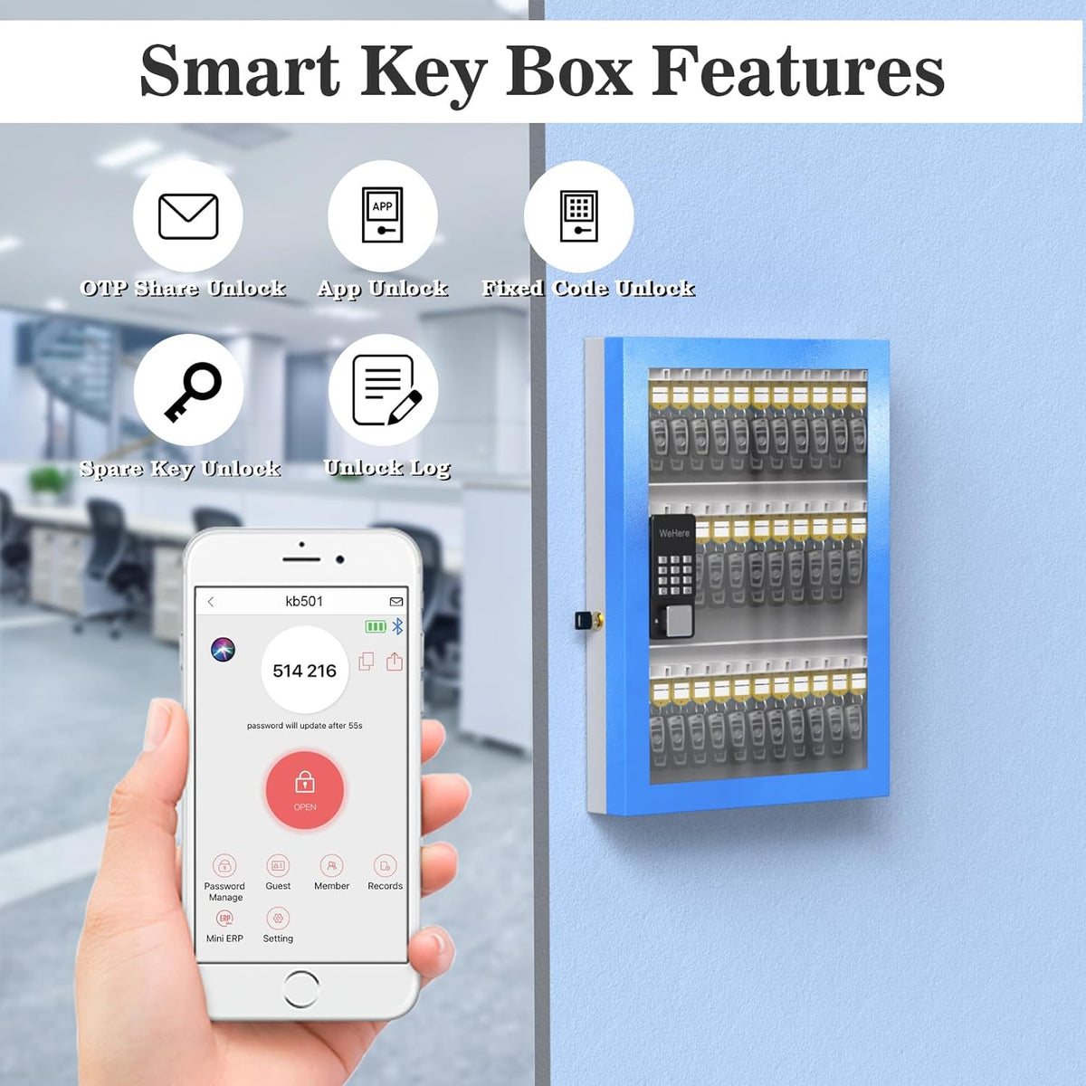 APP Lock Wall Box for Key 96 Share Lockbox, Plus, Security Mount, Storage Half-Remote Smart OTP Code Car Key Bluetooth/Fixed Dealership，， Cabinet