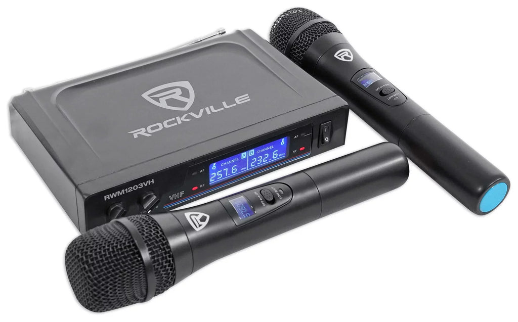 Machine Mics Wireless w/5.25" Rockville System VHF Home Theater/Karaoke Sub+(2)