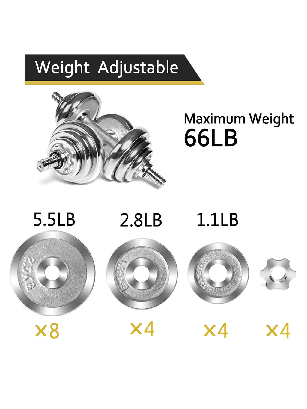 Rubber Training Weights with Barbell Modes for Ergonomic with 4 Dumbbells Dumbbell Weightlifting FANNYC Adjustable Handles Dumbbells Set Dumbbell Barbell 60lbs Workout Strength