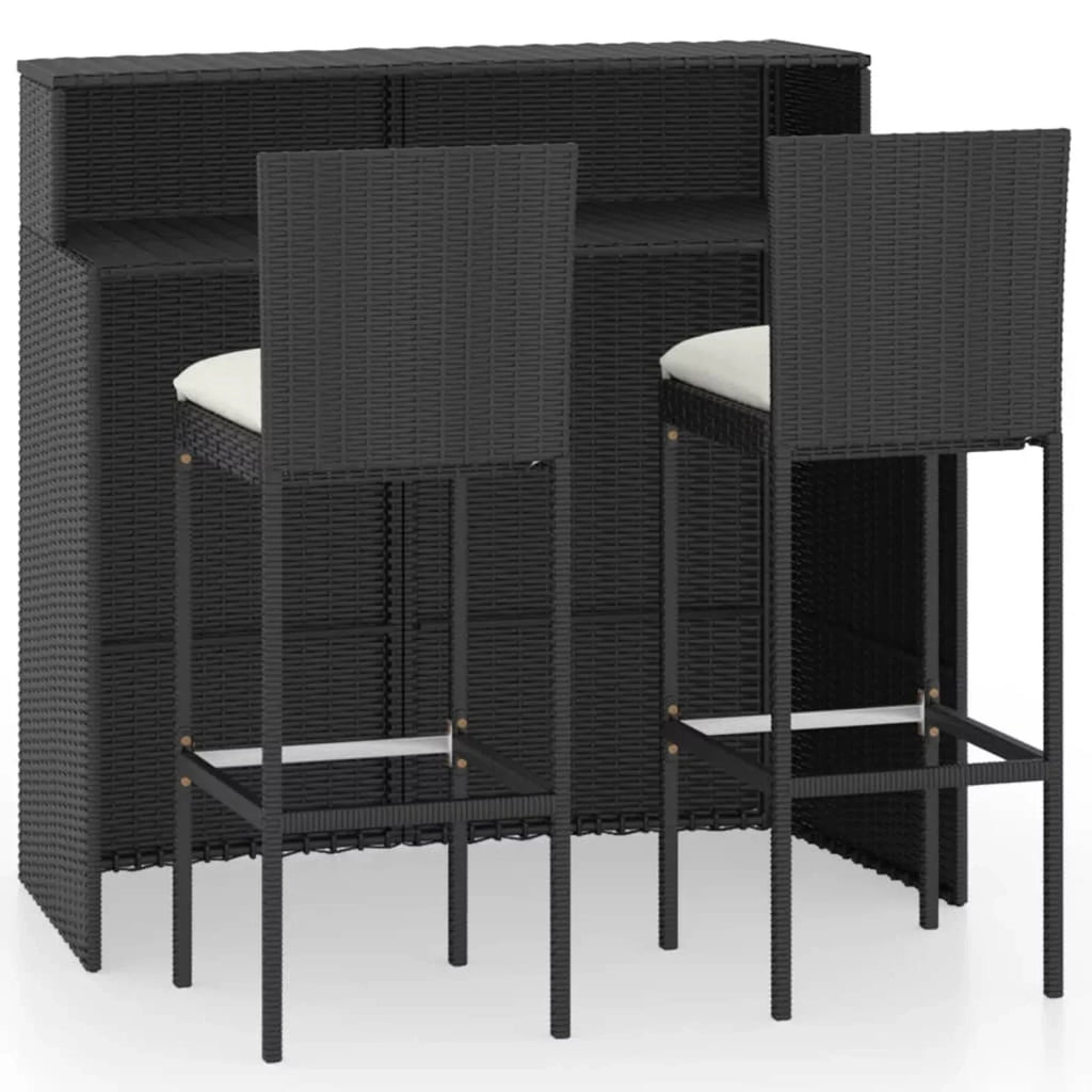 Anself Bar Bar Piece Patio Outdoor Chair Poly Table Backrest Balcony, Garden, for Rattan with Black Stool Backyard, Furniture and 2 Bar Patio, and Cushioned Footrest Set 3