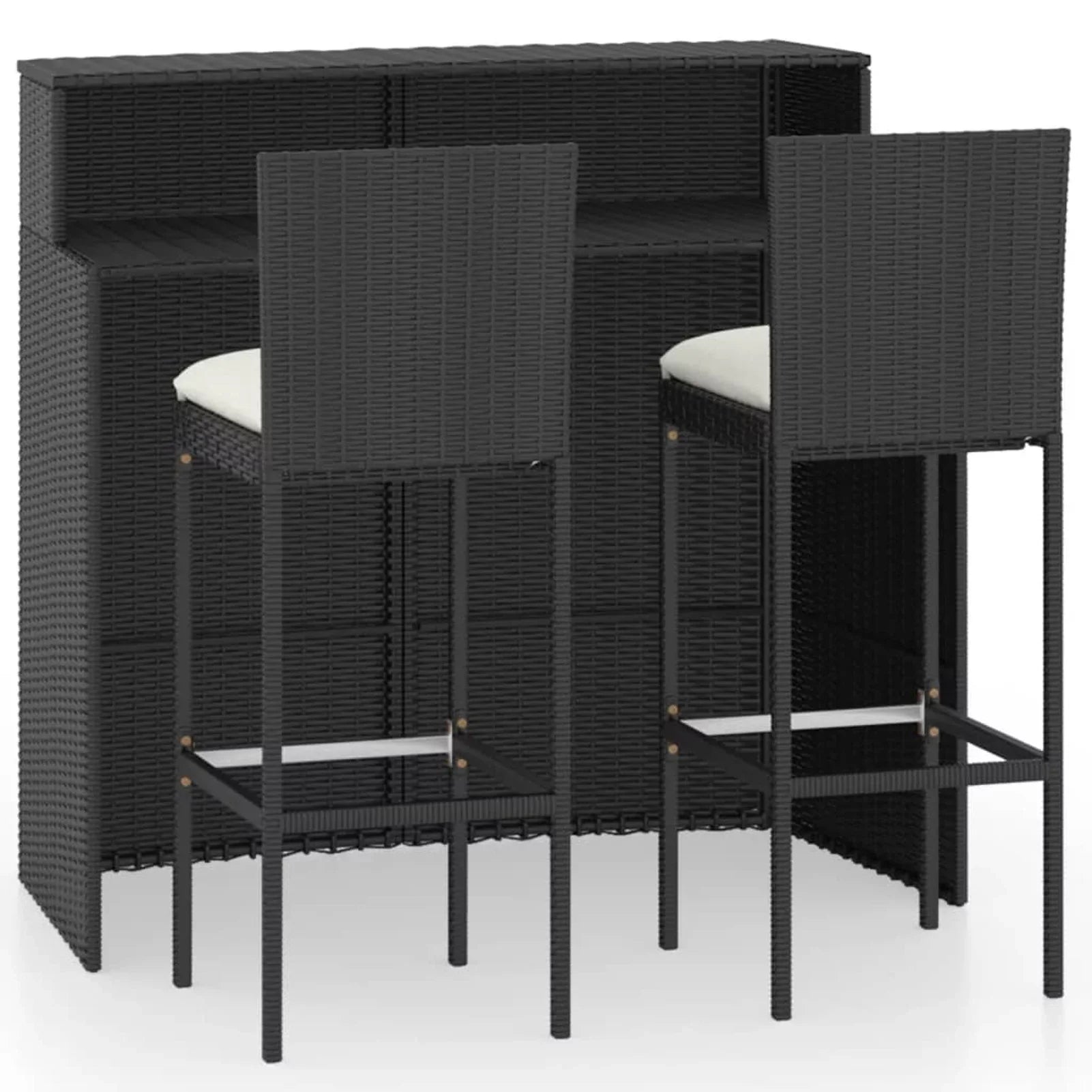 Anself Bar Bar Piece Patio Outdoor Chair Poly Table Backrest Balcony, Garden, for Rattan with Black Stool Backyard, Furniture and 2 Bar Patio, and Cushioned Footrest Set 3