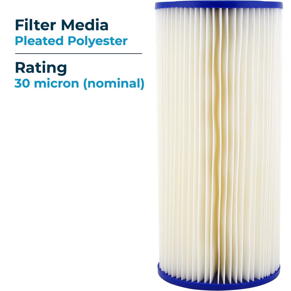 x Pack) 4.5" Filter Micron 10 Pleated 30 Polyester SpiroPure (8 Cartridge,