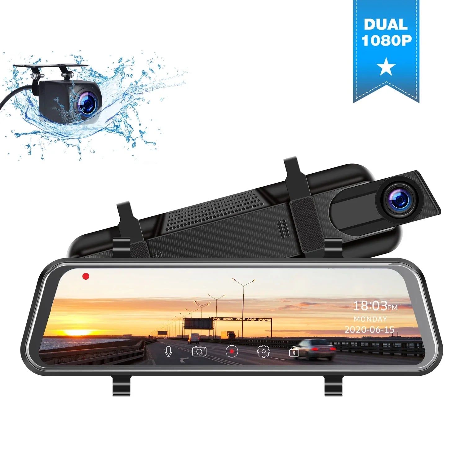 Full Cam 10" Touch G-Sensor Cam Night Front Rear, Assist, TOGUARD Parking Mirror Dash Recording, Loop Screen 1080P and Dash Vision, Car, for