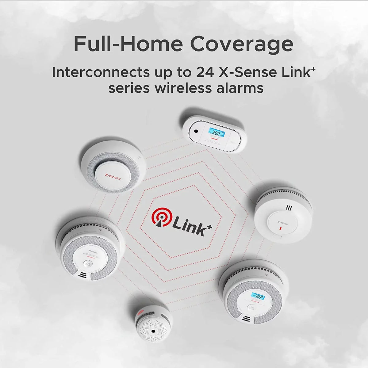 ft Wireless SD19-W Range, Transmission Detector, X-Sense over 820 Photoelectric with Smoke Interconnected