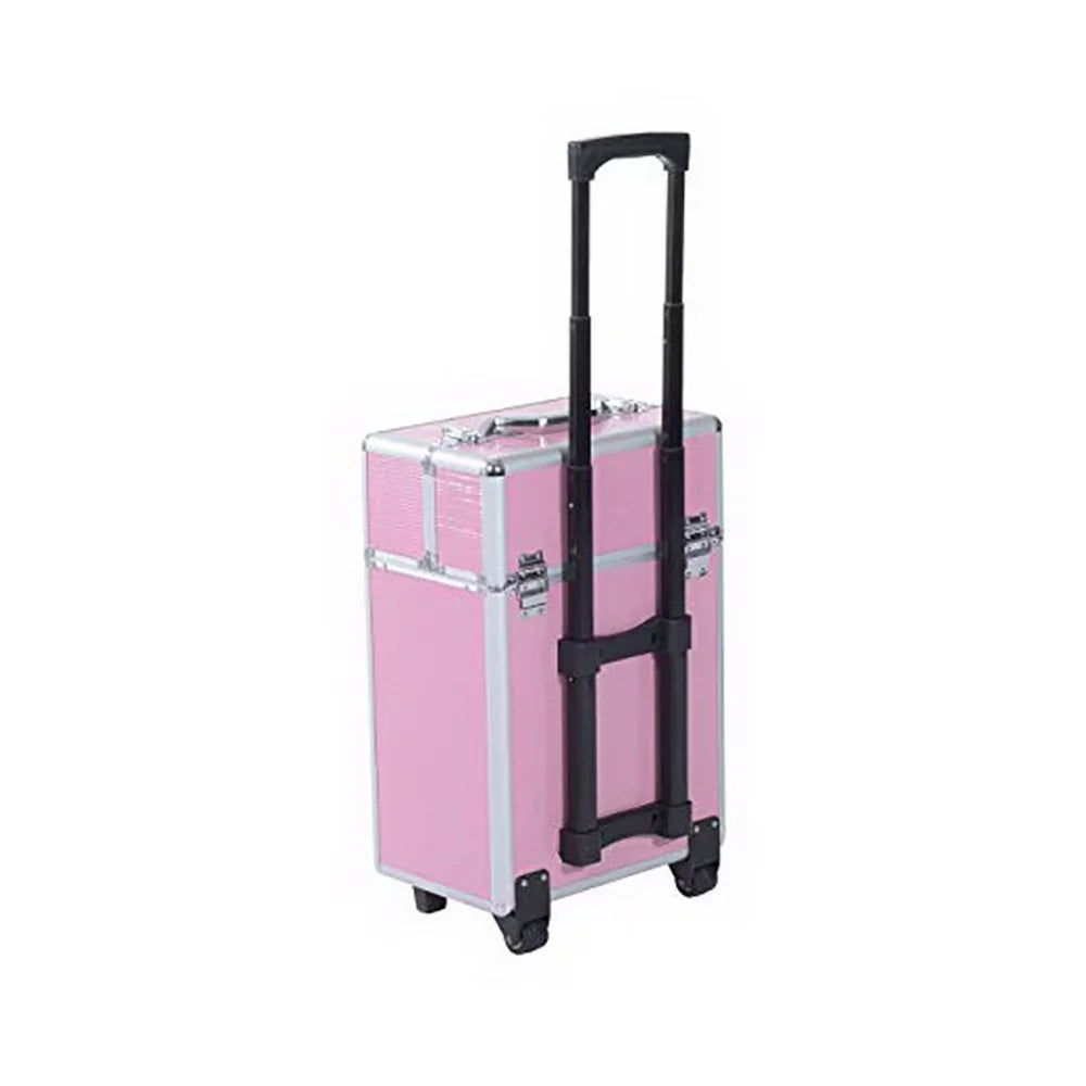 Trays, with Cosmetic Extendable Cosmetic Lockable Organizer Train for Cases, Rolling Case Makeup WRWQ852 Tier Wheels Case Women, Makeup Pink Cosmetic 4 Rolling