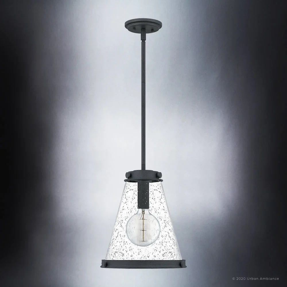Style Design, Indoor Farmhouse and Transitional UQL4290 Black Clear Elements, with Sand Seeded Glass, 14.75''H x Finish Pendant, Luxury Modern 13.00''W, Casual