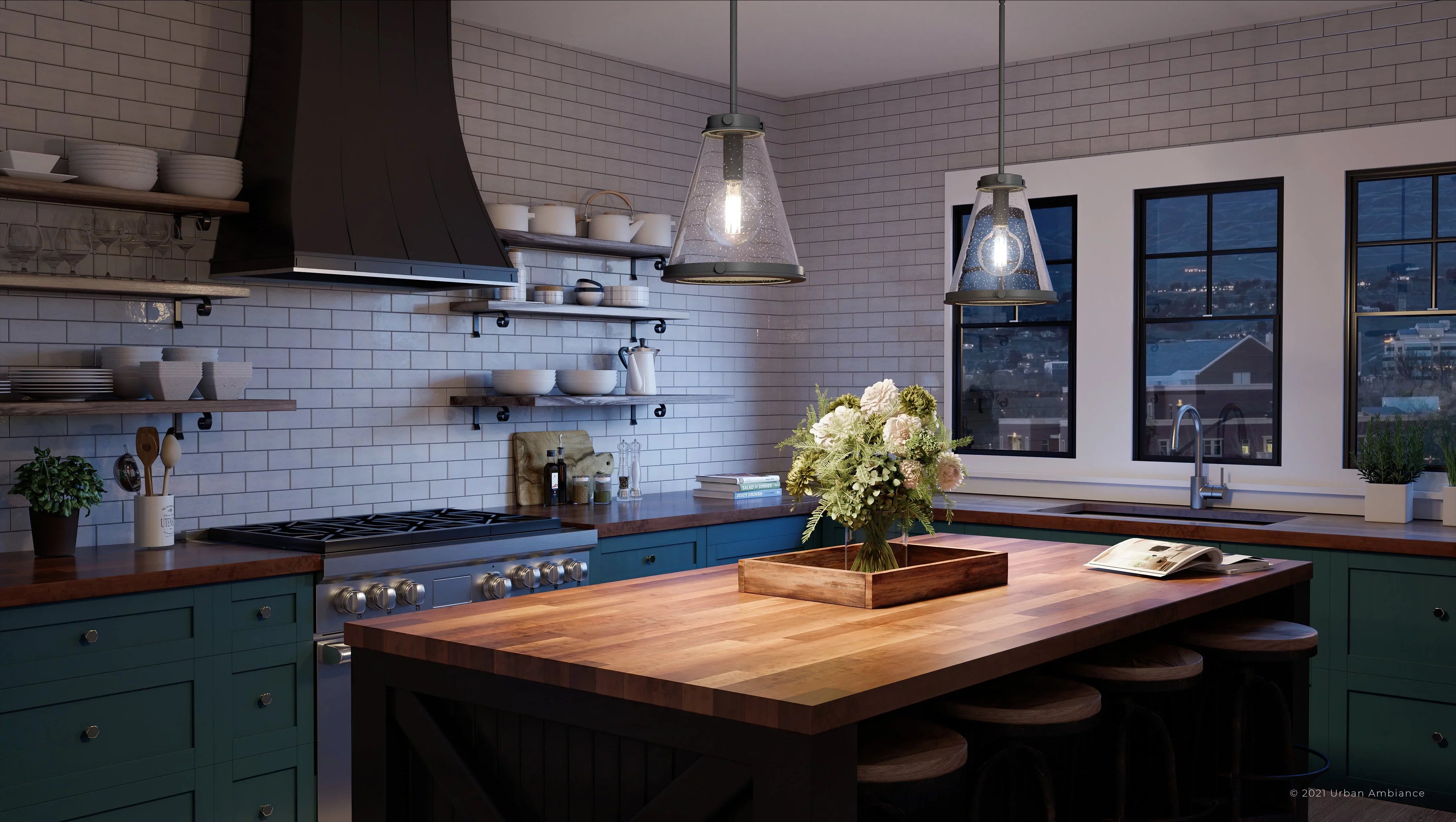 Style Design, Indoor Farmhouse and Transitional UQL4290 Black Clear Elements, with Sand Seeded Glass, 14.75''H x Finish Pendant, Luxury Modern 13.00''W, Casual