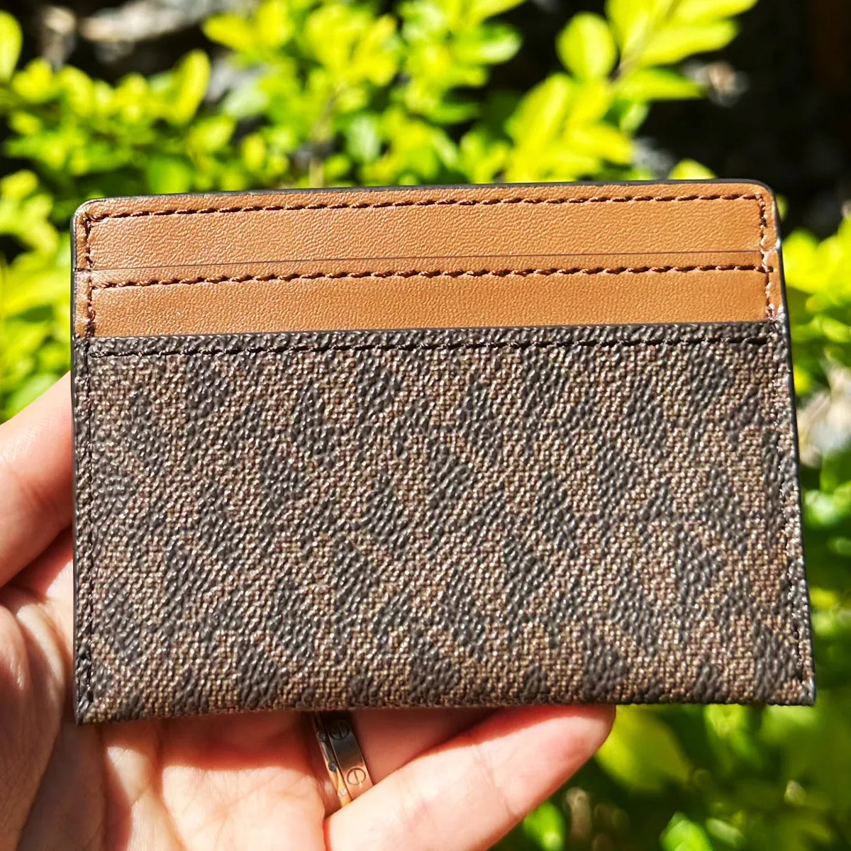 Brown Card Wallet Michael MK Holder Kors Reed Signature Logo Large