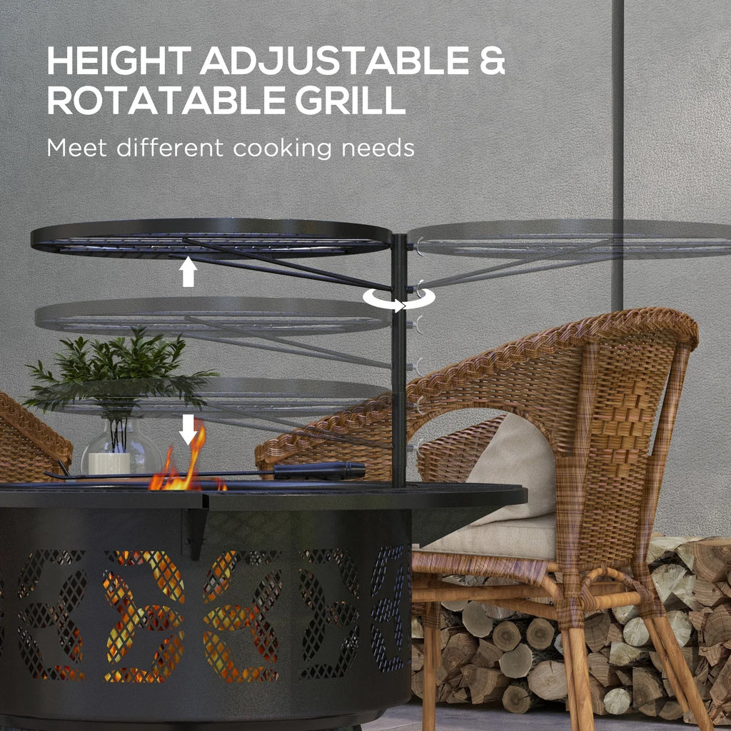 Picnic, for Round, Cooking Adjustable Poker, Backyard, Outdoor Grate BBQ with Wood and Pit Patio, Grill Black 33" Burning Fire Firepit Capri
