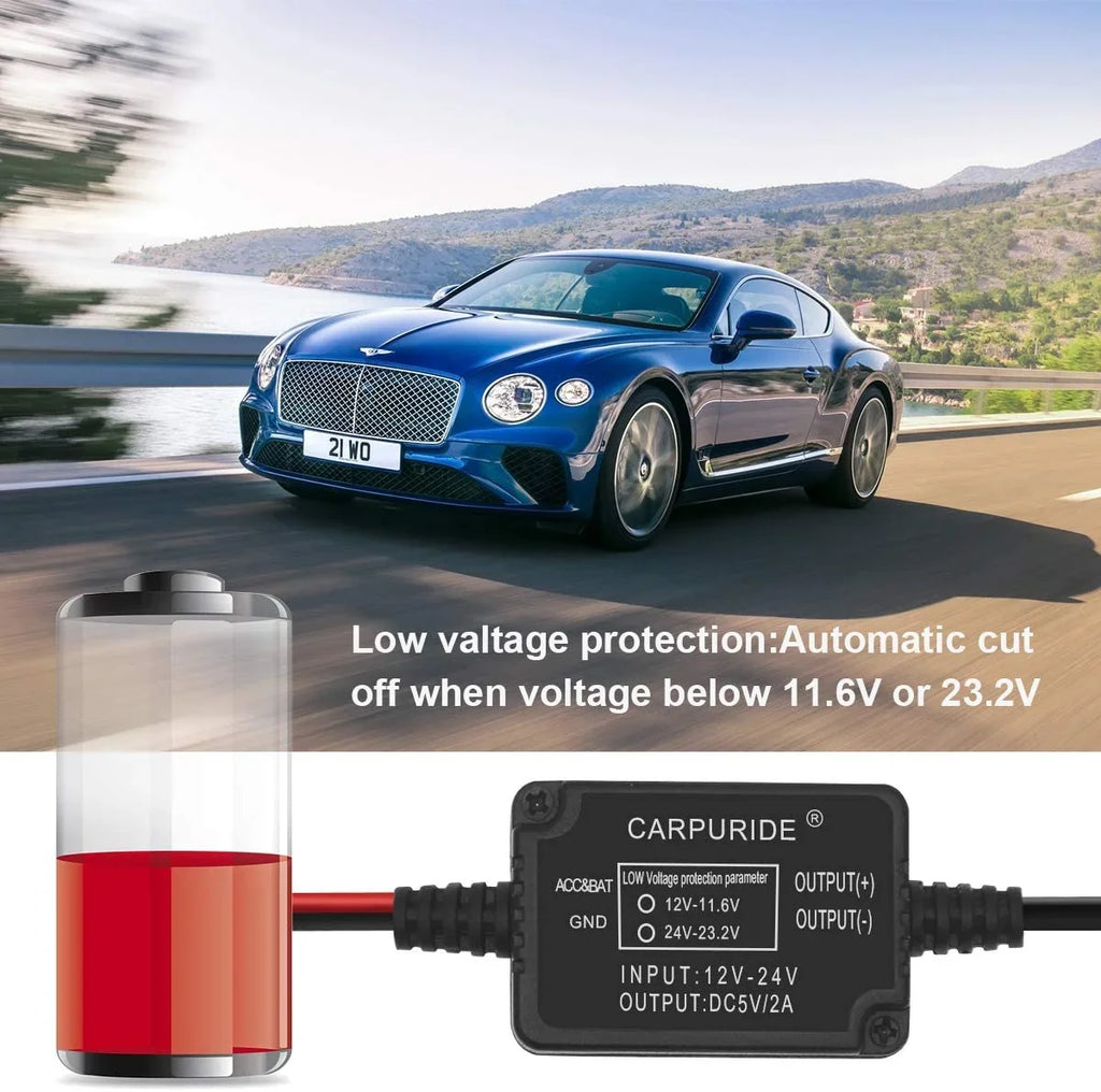 Car 5V/2A Dash to DC Cam Port, Fuse, Hardwire Camera with USB - 12V Kit, Cable Mini Charger Low kit Max 24V Dash