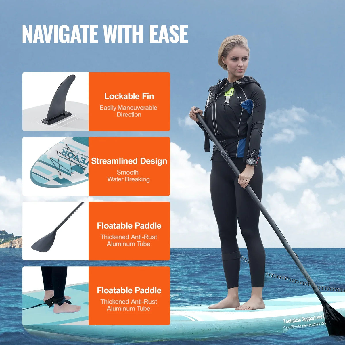 Board Paddle air-filled Sup with SKYSHALO Paddle Stand Board Up 11' Accessory Surf