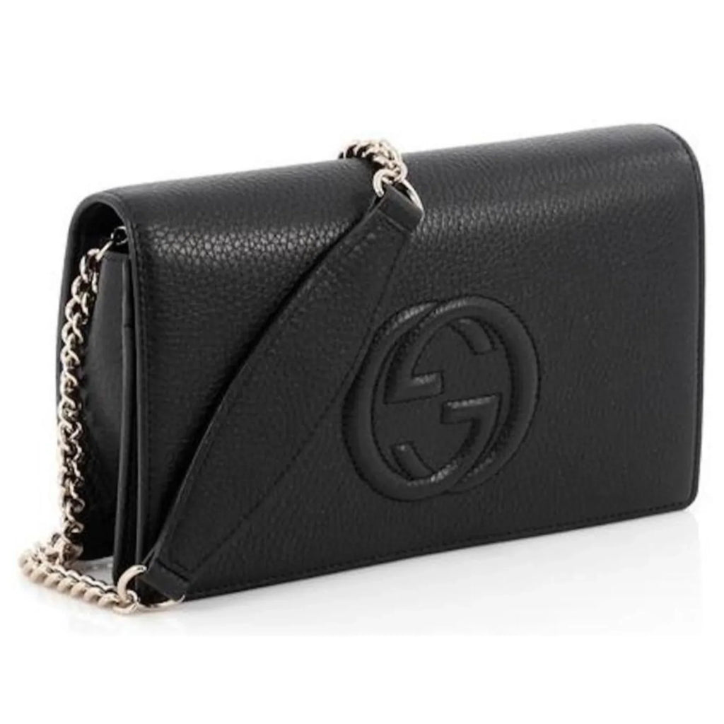 Gucci Bag Cross Leather Wallet Black Body on Soho Chain