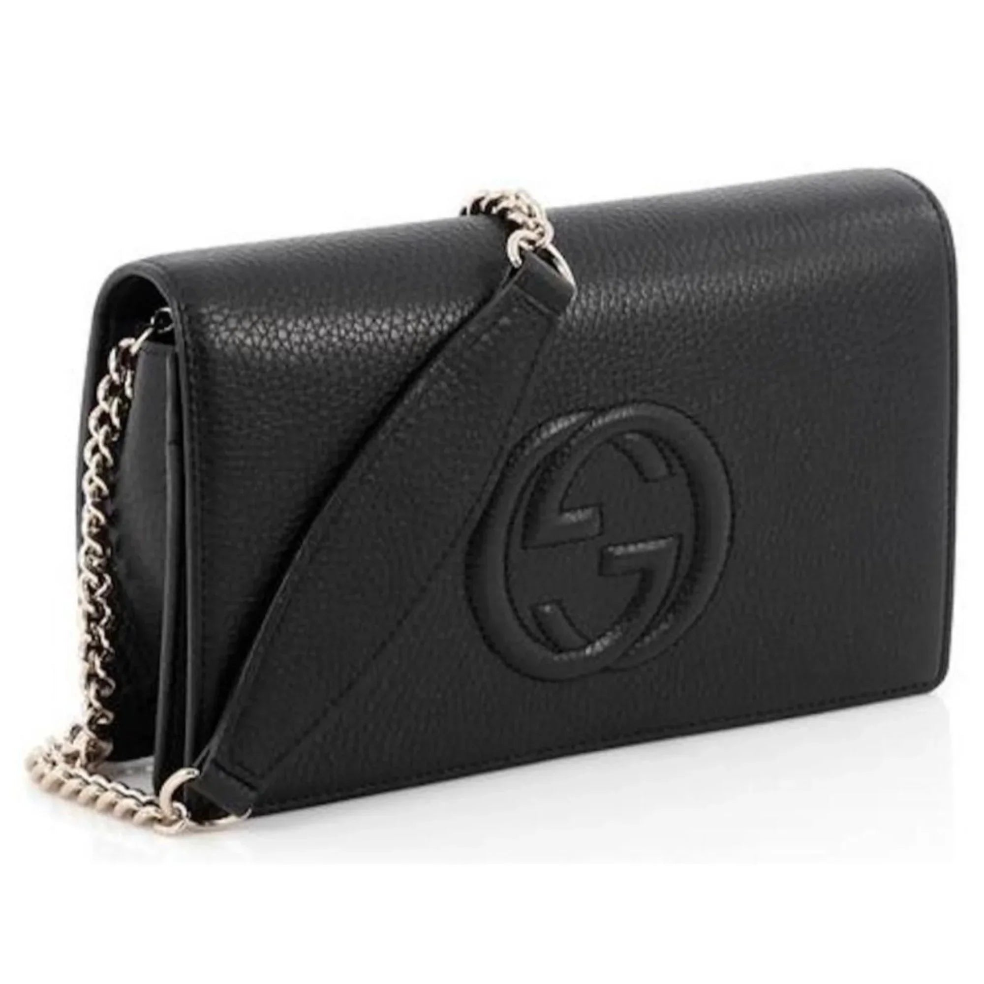Gucci Bag Cross Leather Wallet Black Body on Soho Chain