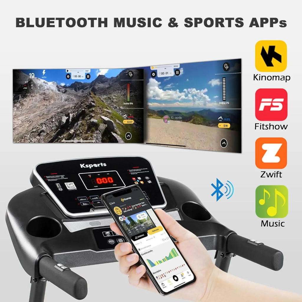 16.5 Inch Treadmill With Equipment, Display, Foldable Tracking Home Bluetooth Black movable LCD Connectivity, Gym And Apps For Fitness