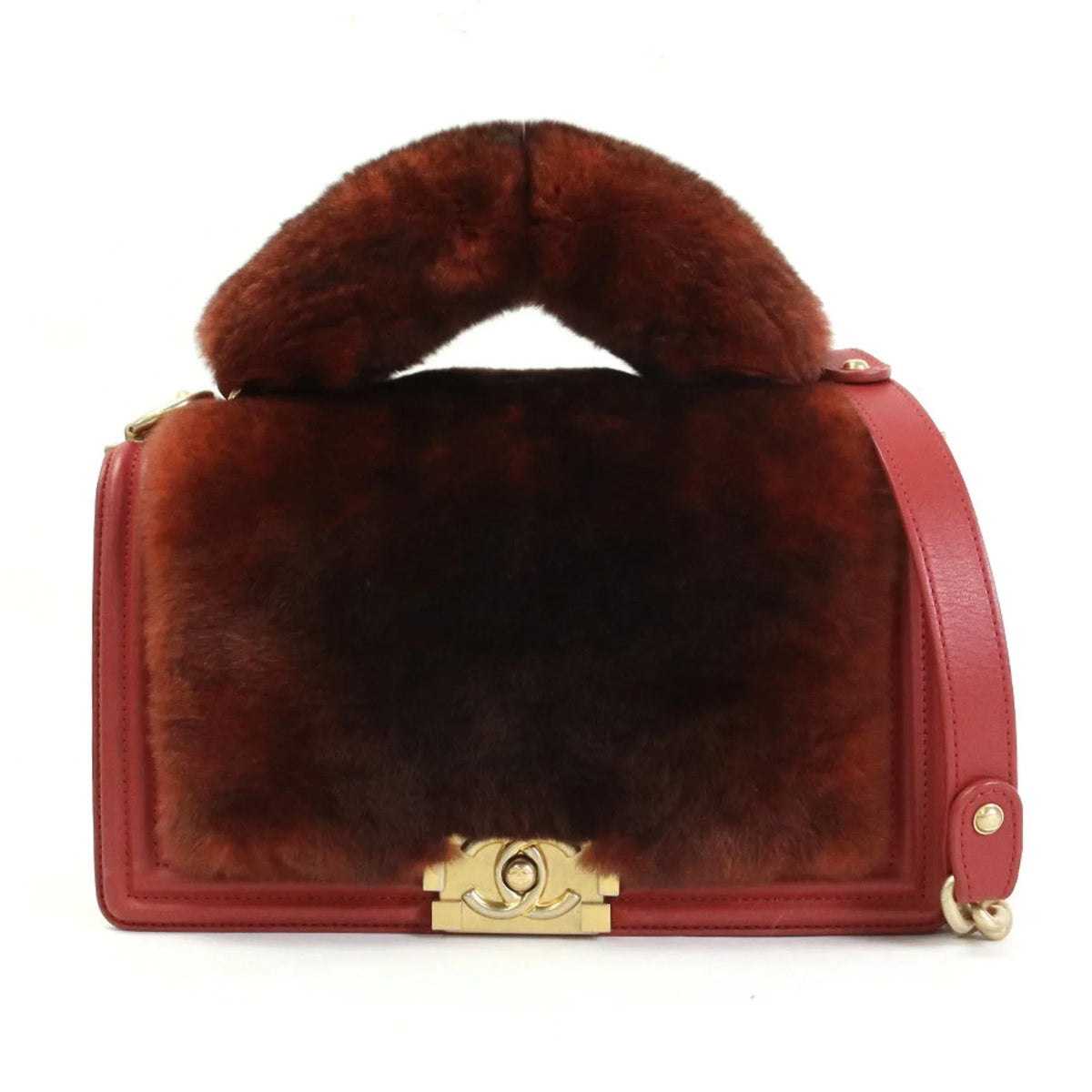 brown handbag Chanel Pre-Owned shoulder bag CHANEL red e55871a diagonal gold fur/leather (Good) ladies boy