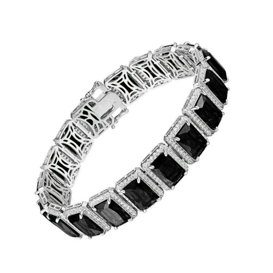 Simulated Solitaire Gold Ladies Diamonds 10mm Onyx Inch Bracelet Finish White / Black Mens 8.5 14K