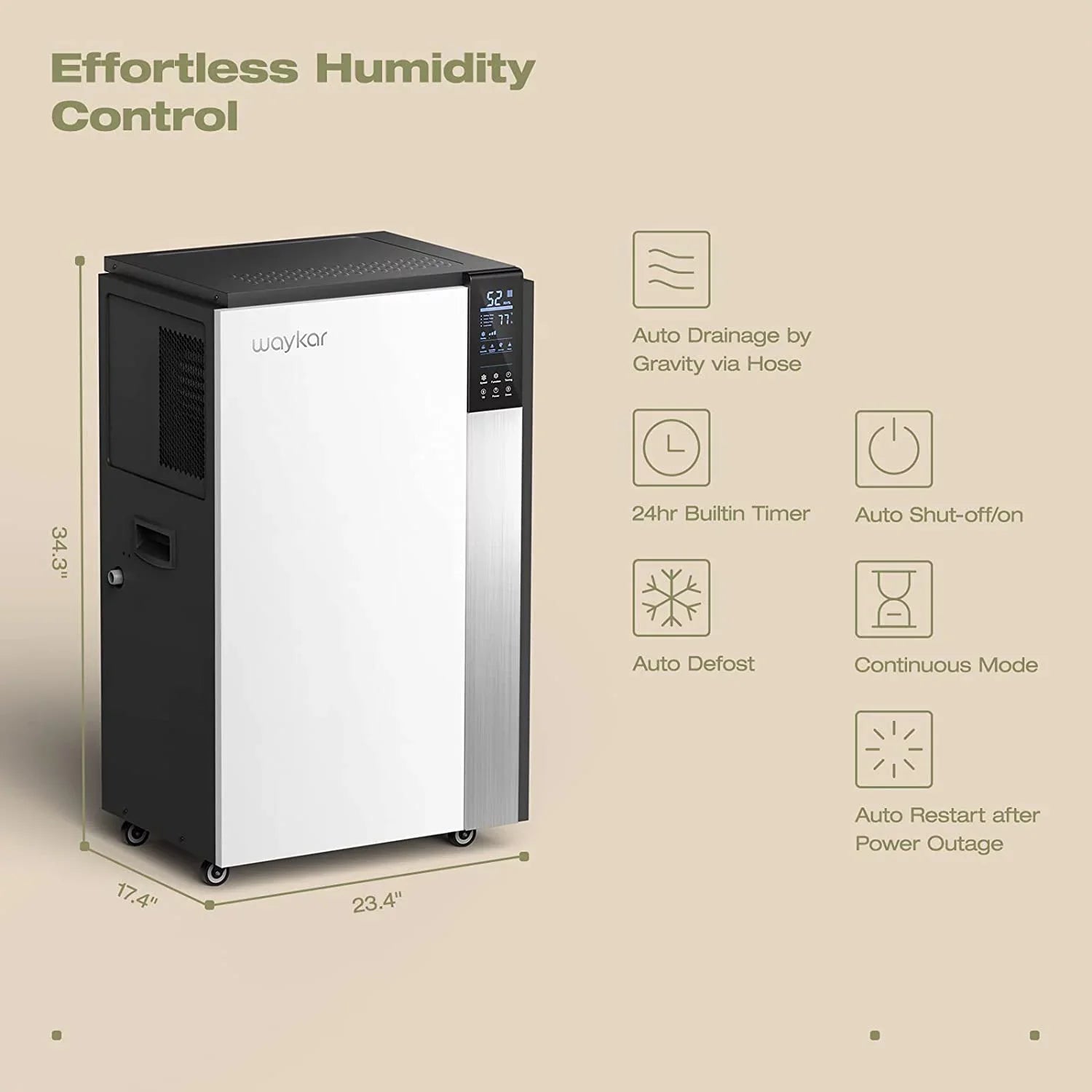 Compact, Waykar Dehumidifier movable, Basements, Water Spaces, Commercial Starting Hose Auto Memory Unit, Crawl with Pint, drain for 296 Industry Defrost, Damage