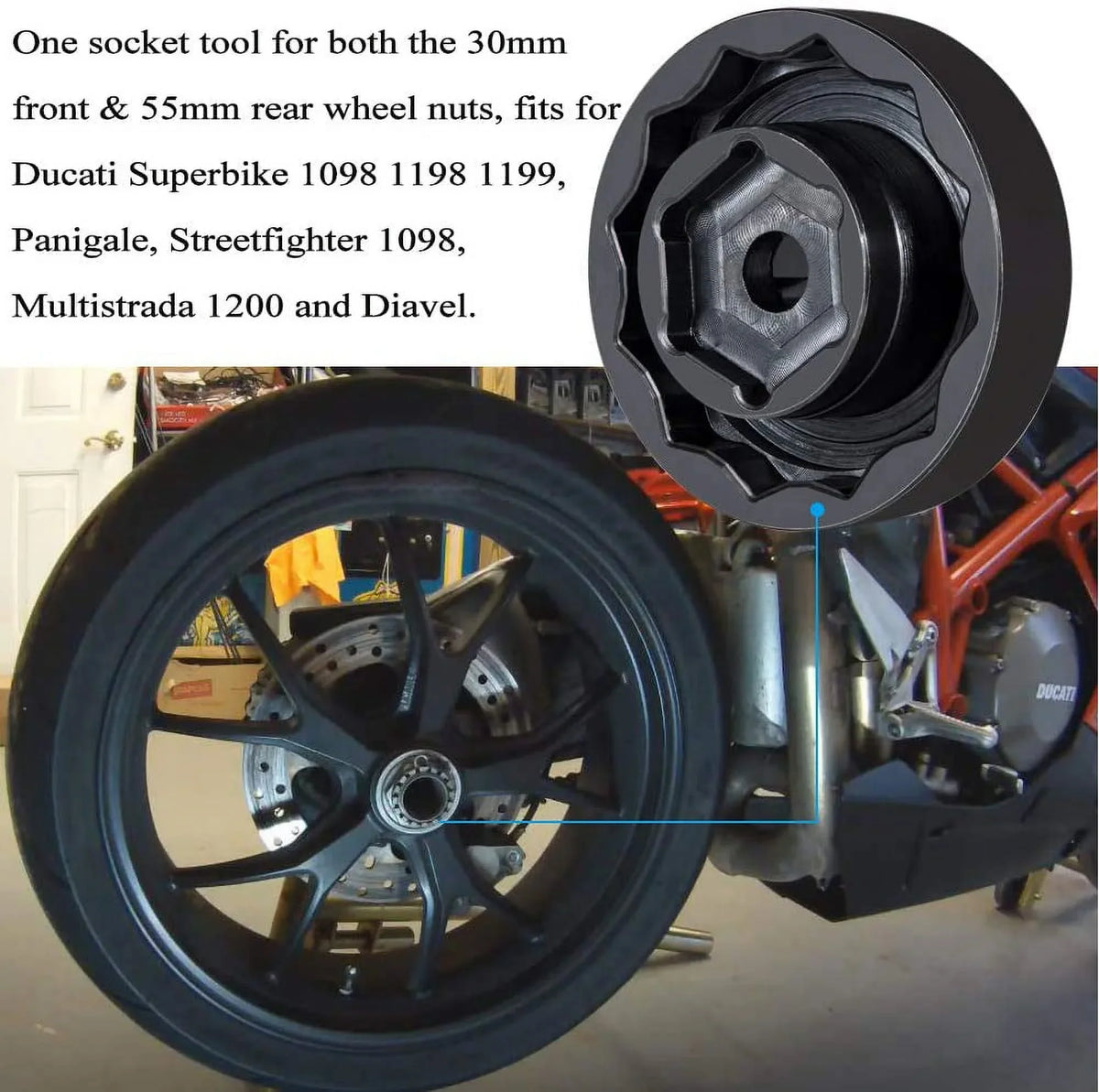 55mm) ATVs Front Wheel 1199 1198 (30mm Nut Bike Tool Diavel Rear Ducati Socket Multistrada + Motorcycle Axle Super 1098 for Panigale
