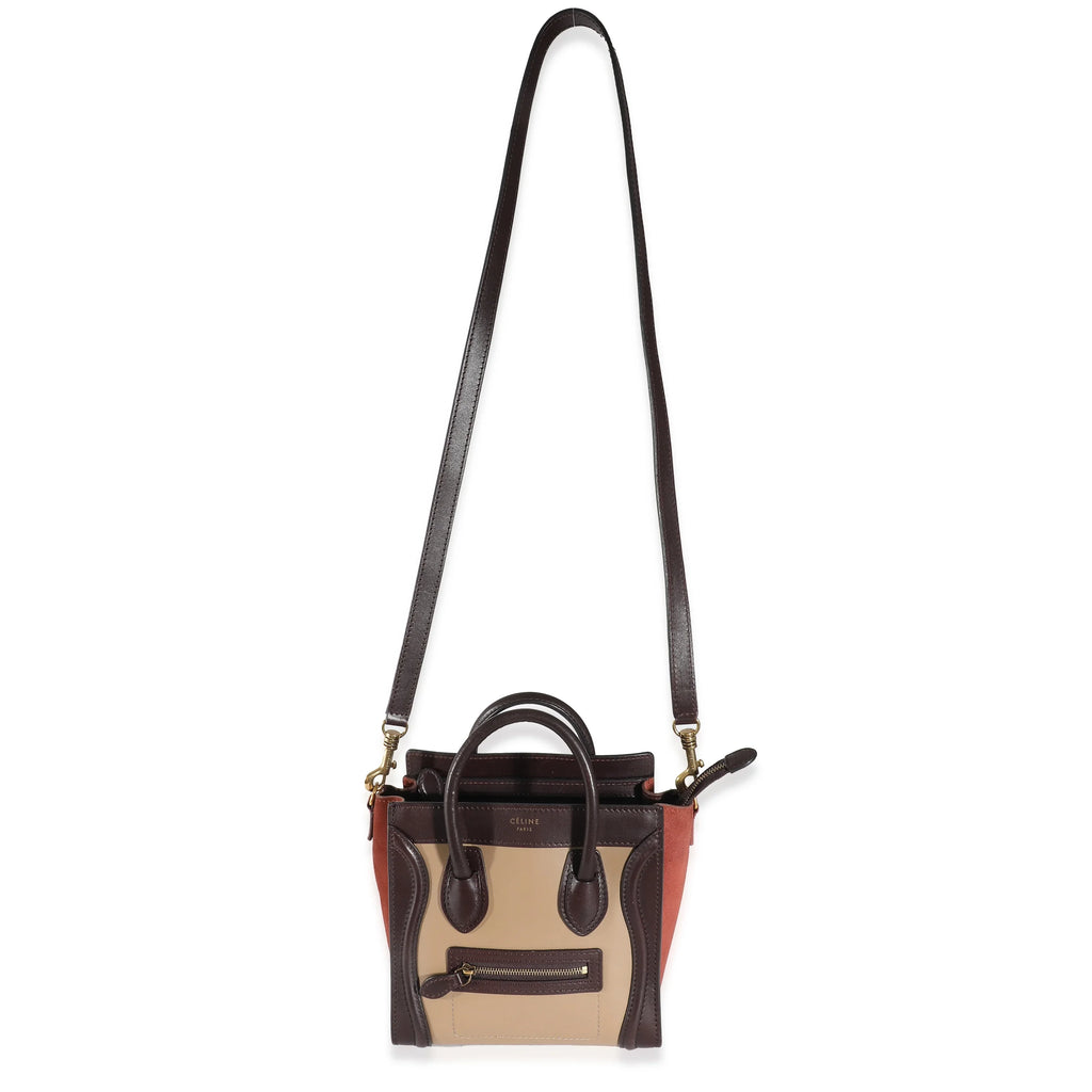 Leather Burgundy Suede Tri-Colour Brown Celine Nano Beige Luggage Pre-Owned