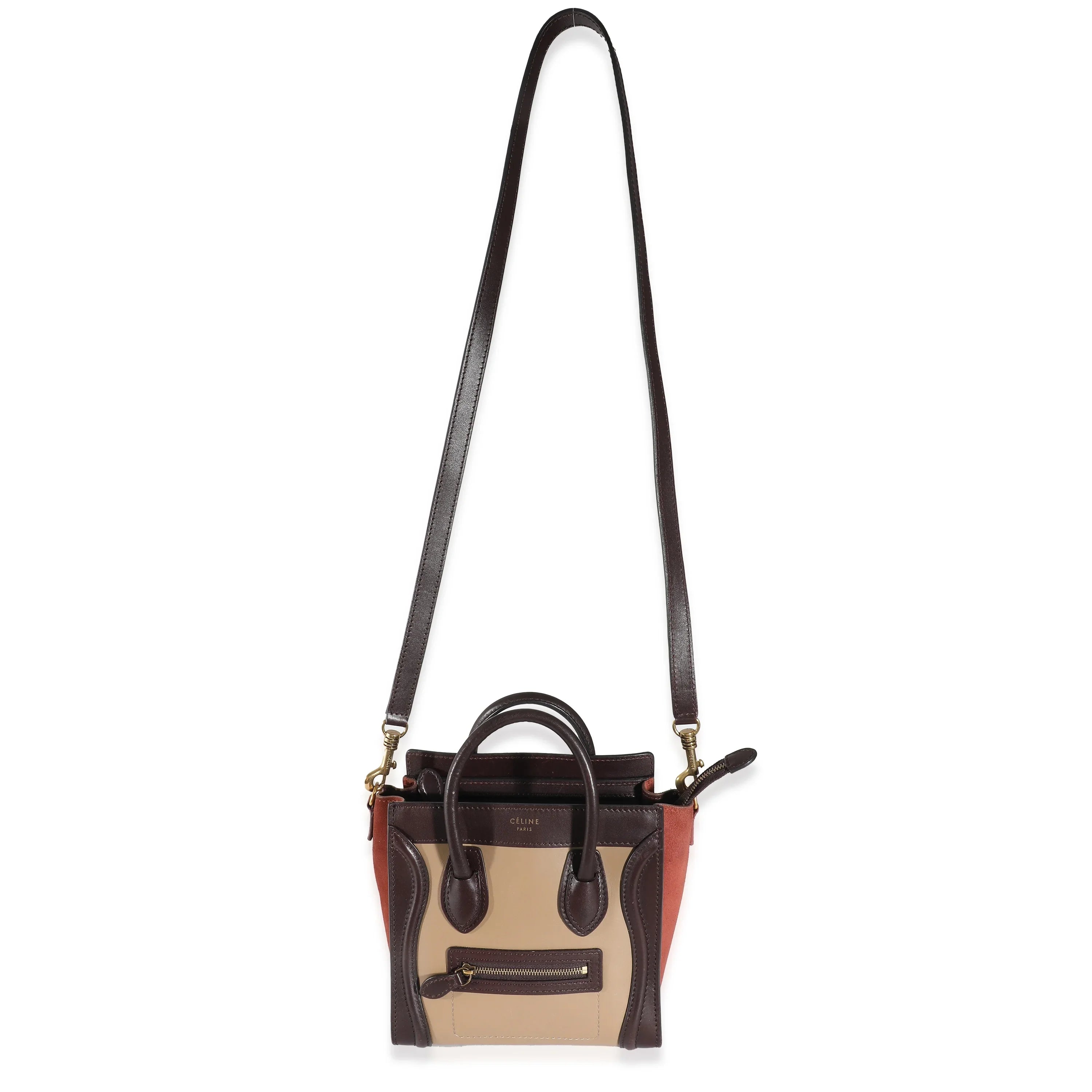 Leather Burgundy Suede Tri-Colour Brown Celine Nano Beige Luggage Pre-Owned