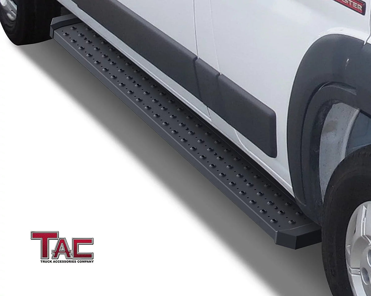 Nerf 136”/159” Promaster Road (Full Step Running Side 6.5” Bars Boards Accessories Black 2pcs Bars Rails Size) TAC Step Base Off Exterior Wheel Utility Side 2014-2024 Dodge Fit Van