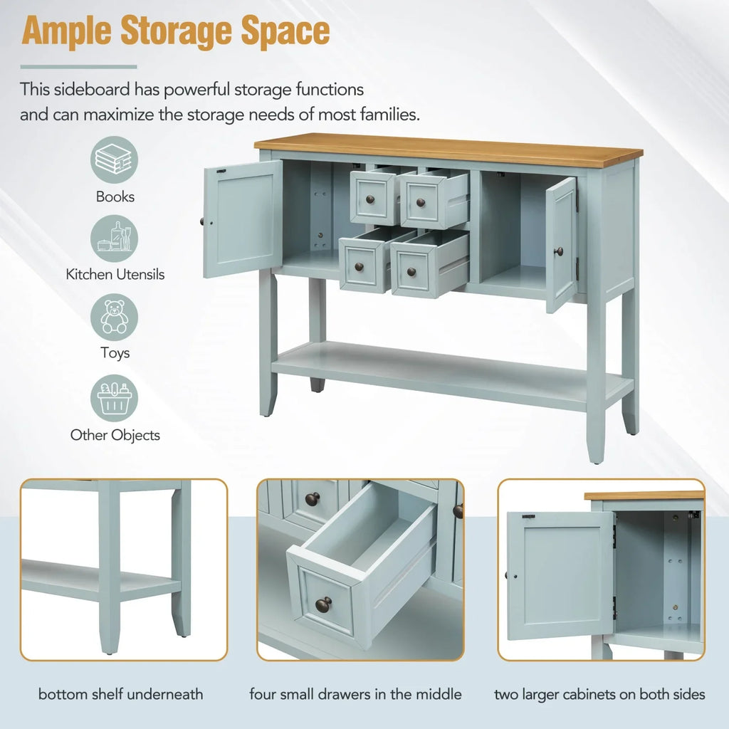 Drawers Kitchens Series with WF190263AAE) Living Shelf Vintage Console Rooms Ample Storage SKU (Antique Gray Small and TREXM Bottom Table for and Entrances OLD Four Cambridge