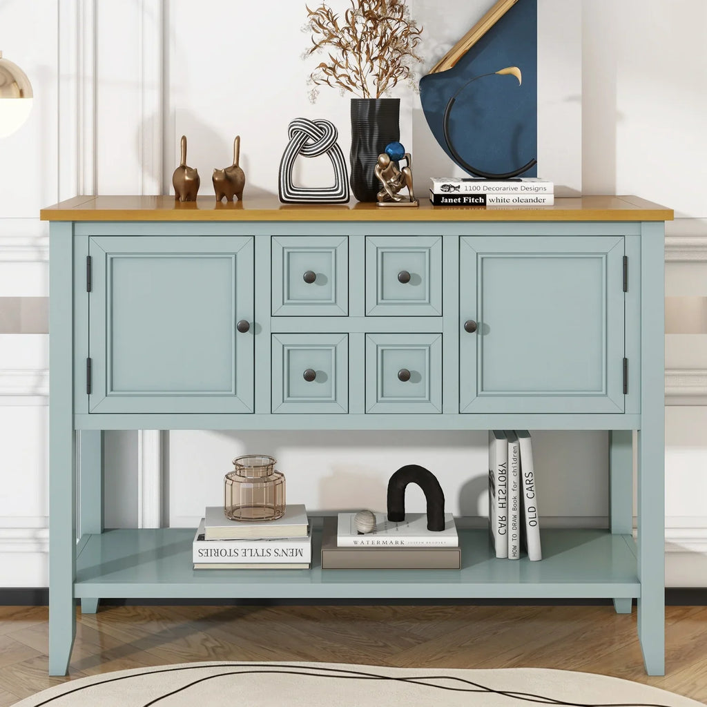 Drawers Kitchens Series with WF190263AAE) Living Shelf Vintage Console Rooms Ample Storage SKU (Antique Gray Small and TREXM Bottom Table for and Entrances OLD Four Cambridge