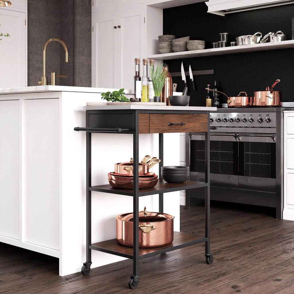 Counter DHP Black Brown Frame, Metal Stainless Top, Pantry Kitchen Kane Cart, Storage, Steel