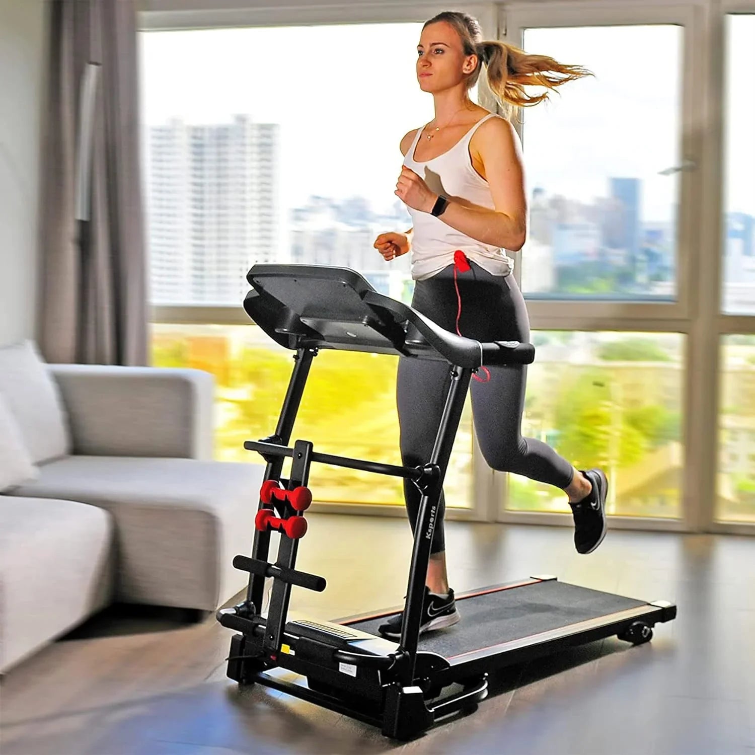 16.5 Inch Treadmill With Equipment, Display, Foldable Tracking Home Bluetooth Black movable LCD Connectivity, Gym And Apps For Fitness
