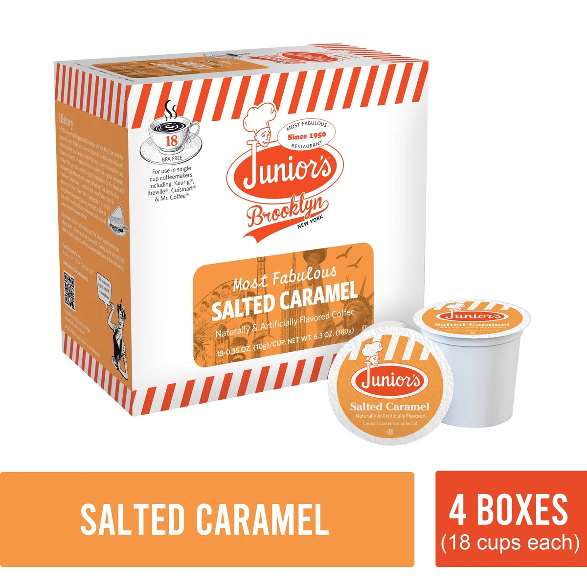 4 each Cups Junior's ct Fabulous Salted Roast Serve Single 18 Most boxes Caramel, Medium