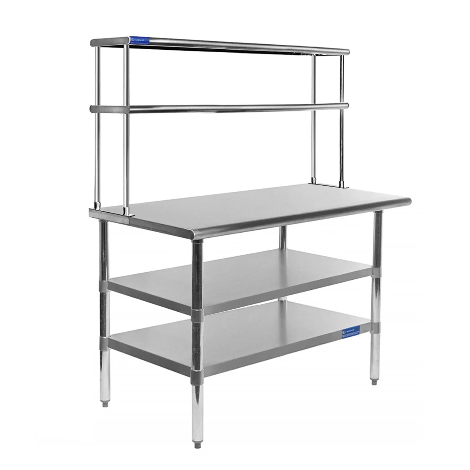 Table With Two 12" Overshelf Kitchen Steel Prep Shelving Tier Wide Metal & 30" Table Shelves Double Combo Work | Stainless 24" | x