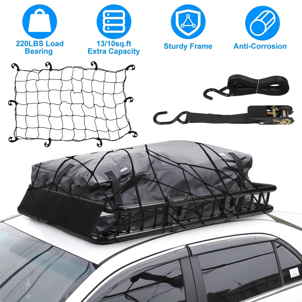 Carrier Heavy 220lbs Basket Strap Black Capacity Hook Cargo with Net Universal 63x39x6.3in, Rack Elastic Top Car Cargo Duty Holder Rack Roof iMounTEK Luggage