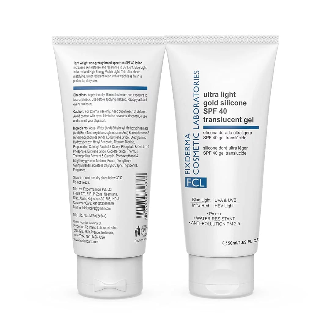 Acne Prote FIXDERMA Body Sunscreen LABORATORIES Translucent | Moisturizer & Gold Sun Face Light Gel Ultra | for SPF Skin Screen Silicone Prone | for COSMETIC 40