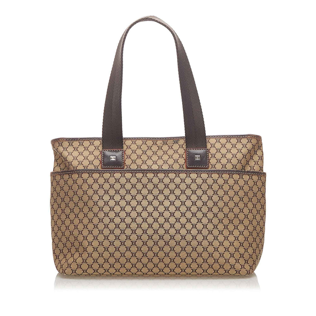 Canvas Women Authenticated Handbag Celine (Good) Brown Top Macadam Pre-Owned Fabric HandleBag