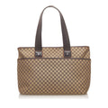 Canvas Women Authenticated Handbag Celine (Good) Brown Top Macadam Pre-Owned Fabric HandleBag