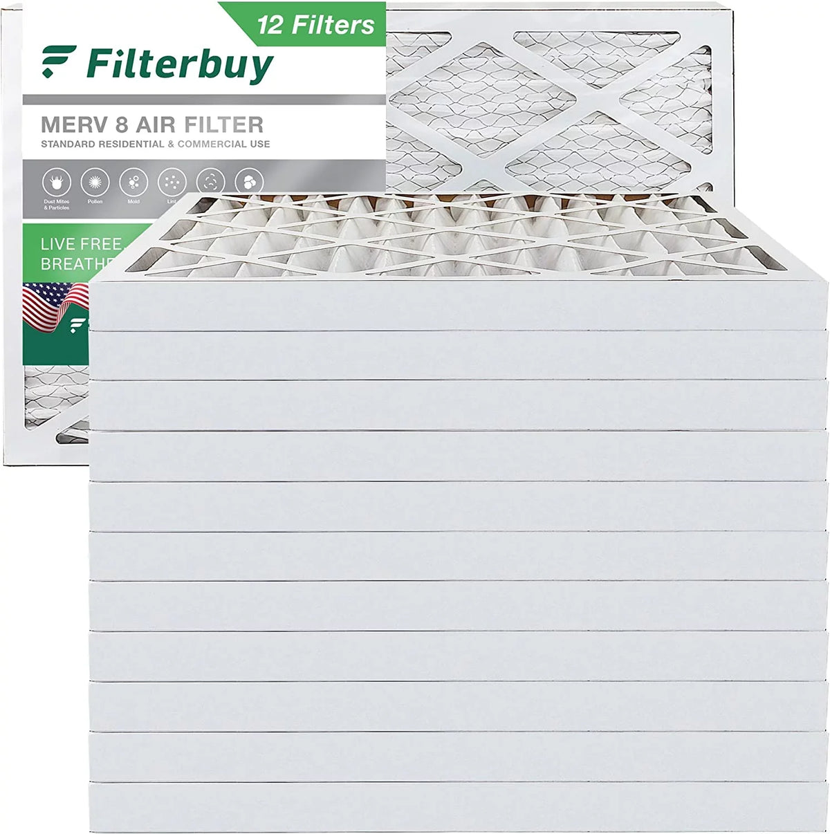 MERV Filterbuy Furnace HVAC Pleated atmospheric (12-Pack) Filters 8 8x20x2 AC