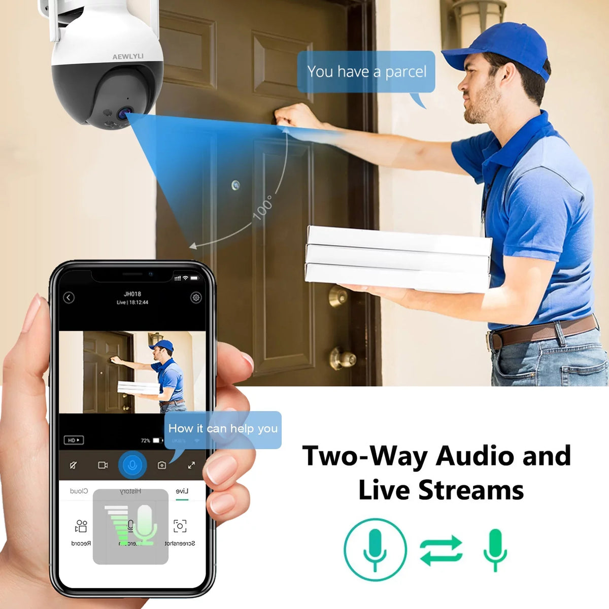 AEWLYLI with Color Night Camera 2.4G/2.5K/4MP Outdoor Camera Siren,360° & View,Home WiFi, Wireless Detection Security Vision,Spotlight Motion