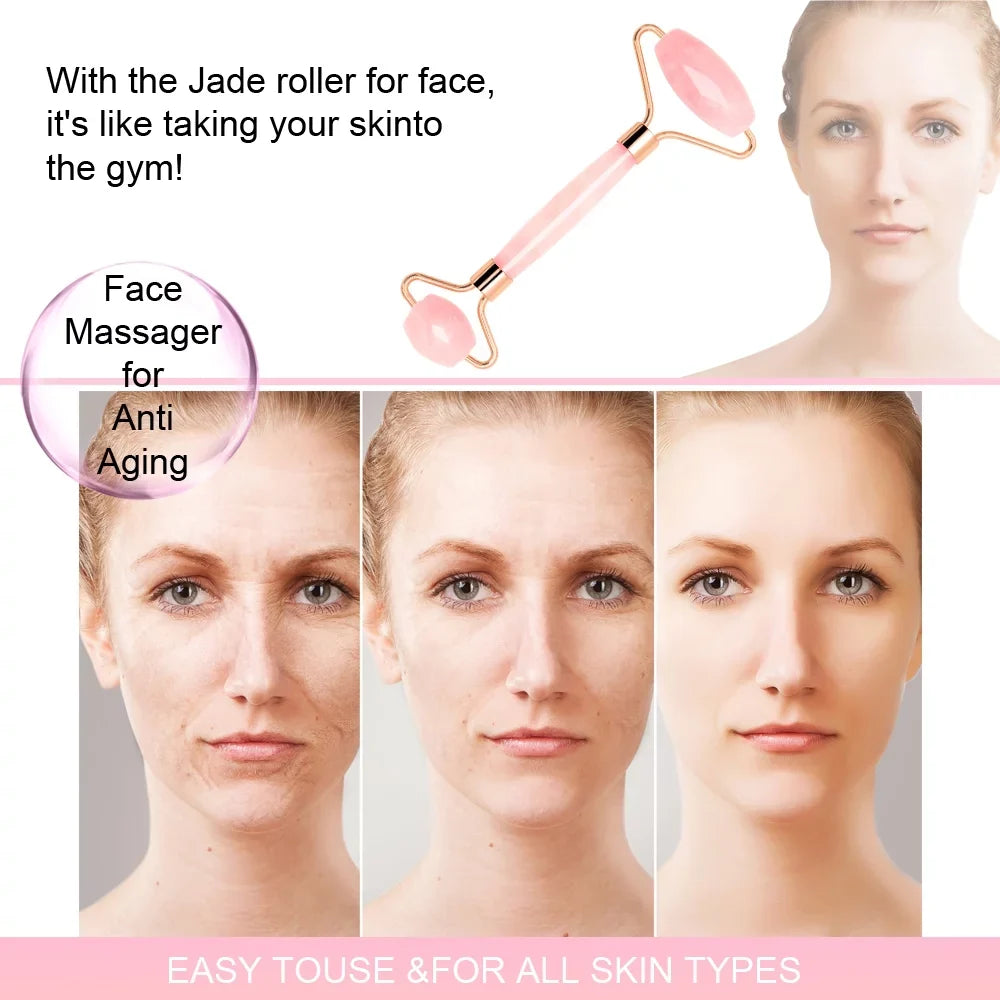 Tools, Facial Muscle Quartz Face Skin and Roller Gua Relieve Roller, Body Beauty Fine Rose Massager Face, Care and Roller, for Lines Relaxing Neck, Eyes, Sha Jade Wrinkles