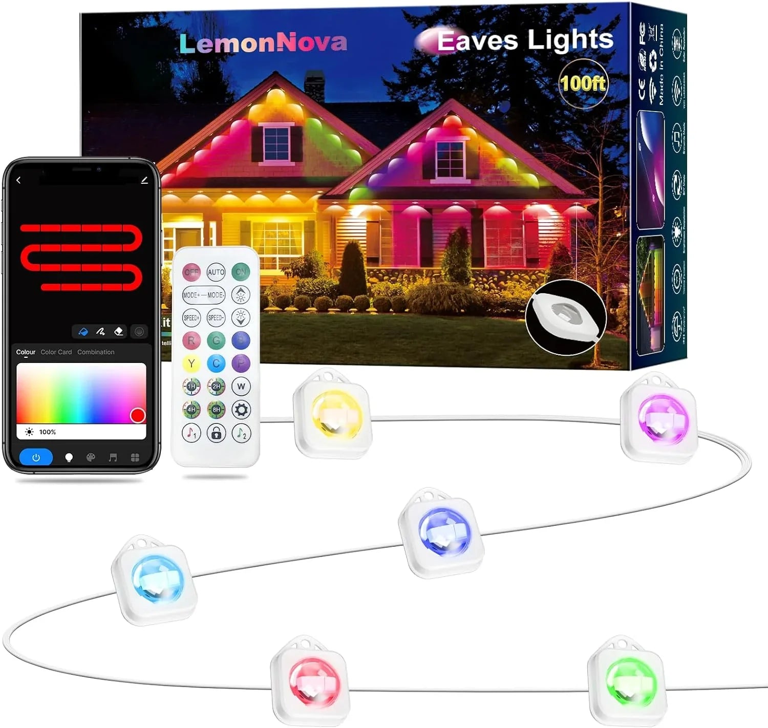 for with Eaves IP67 Lights Lights and Modes, RGB Remote Lights, LED Using, Permanent 100ft Scene Alexa with 72 Suitable DIY Holiday Work Outdoor Daily Waterproof, Outdoor & with