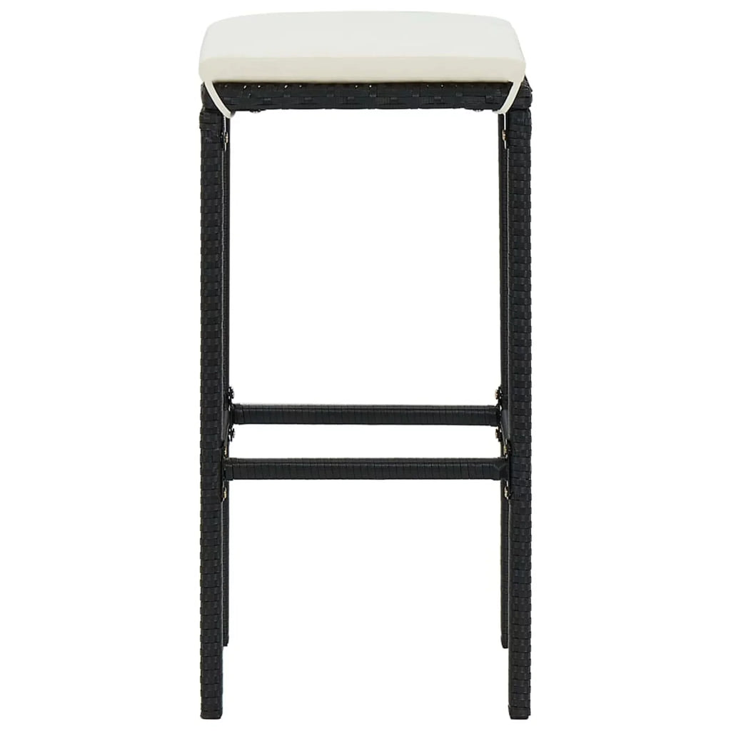 4 Chairs Rattan and Outdoor Poly Garden Dining with Piece Anself Shelf Bistro, Black Stool Set Storage Terrace, Pub, Bar Patio 5 for Set Table Backyard, Cushioned