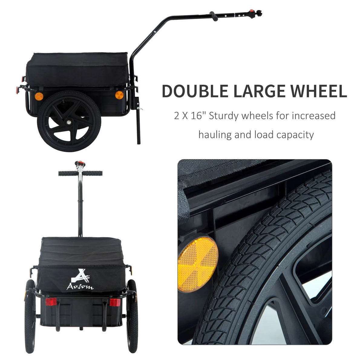 Aosom Enclosed Wheel - Black Bicycle Cargo Frame Internal Trailer Double