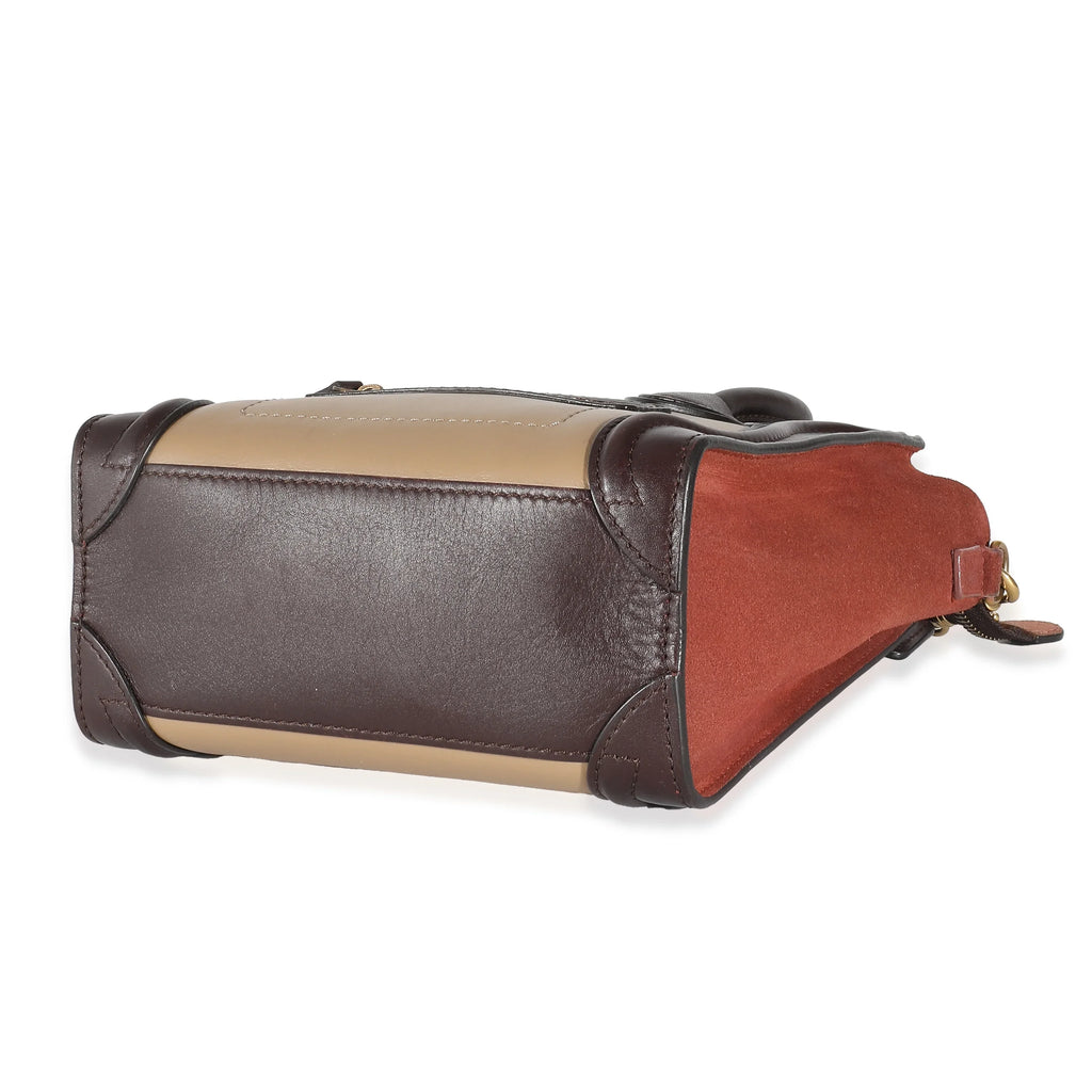 Leather Burgundy Suede Tri-Colour Brown Celine Nano Beige Luggage Pre-Owned