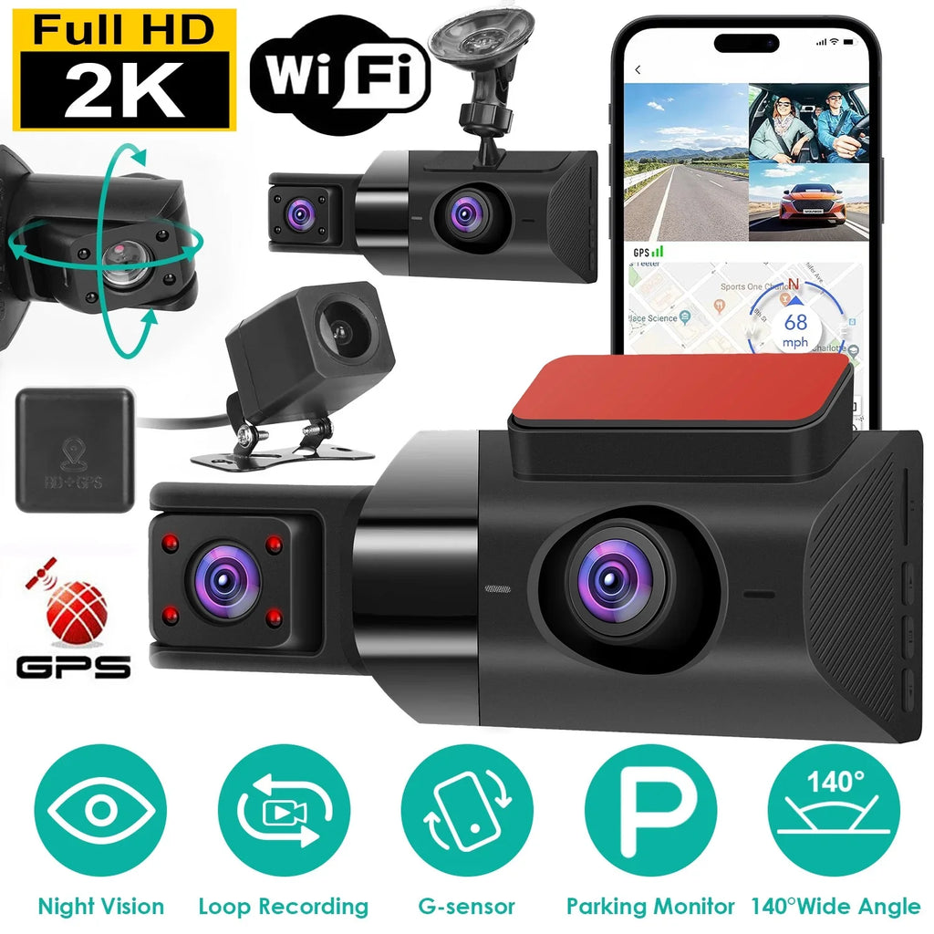 iMounTEK Car G-Sensor GPS Video 140° Car Angle Monitor Dash Parking Night HD 2K DVR Recorder Recording Dashcam Vision Loop Full with Cam