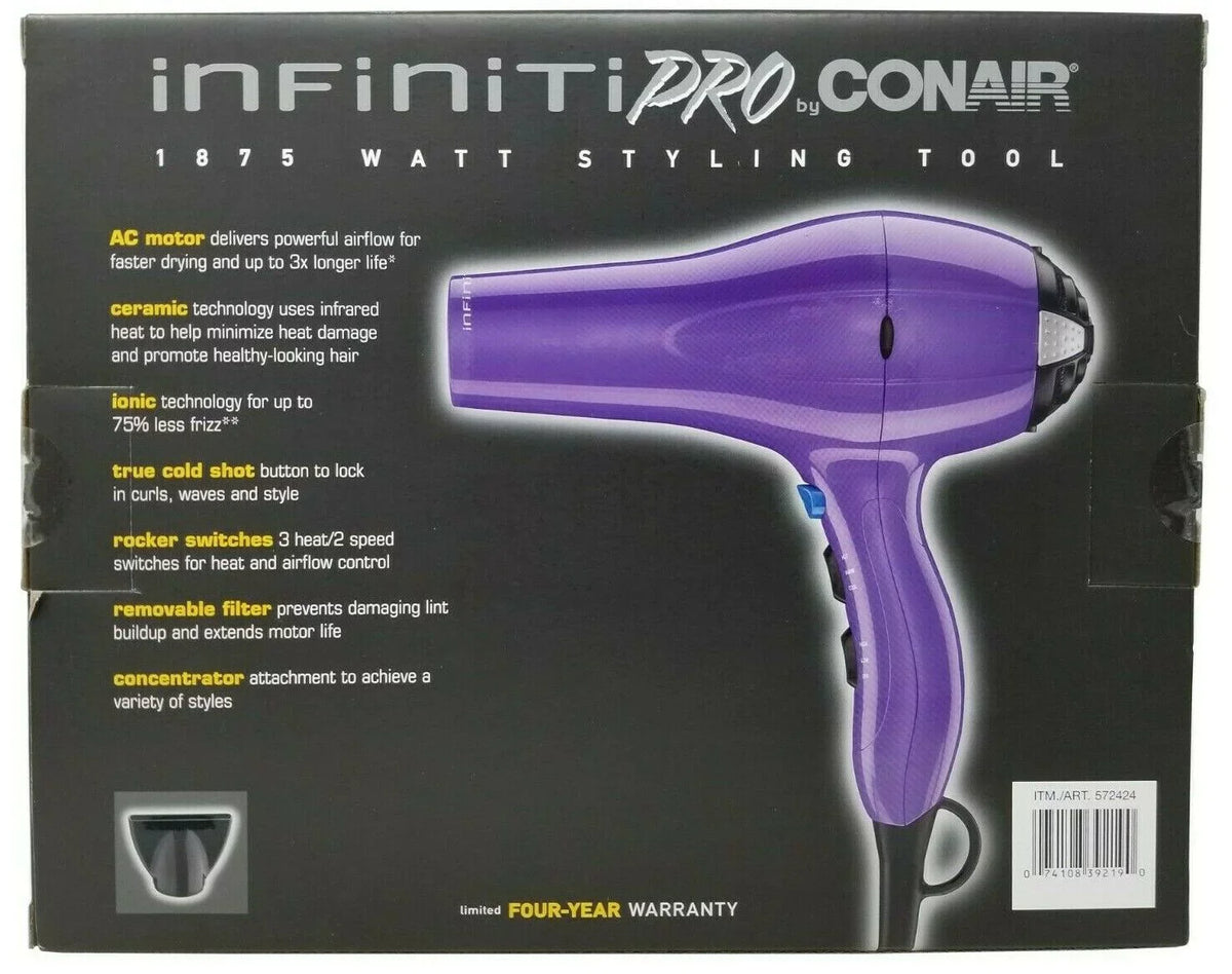 Pro Conair 1875 Motor Watt AC Dryer Tool Infiniti Styling Hair Salon Performance