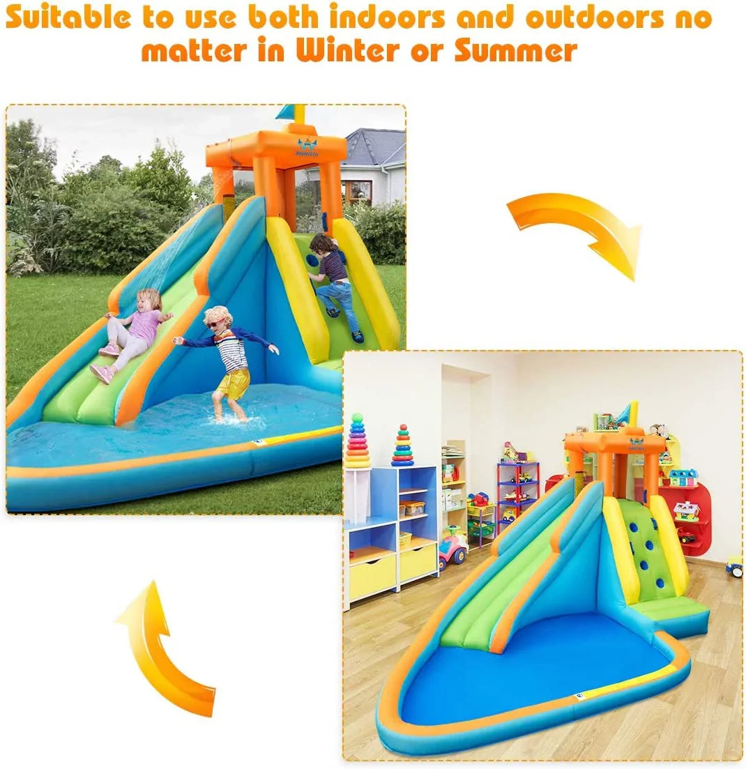 w/Long up Hippo Park for Indoor 740w Outdoor Water Big Blower, Pool, Water Water Blow Slide, and Themed Giant Cannon, Kids Splashing Backyard for Kids Water Adults Slides Slide, self-inflating