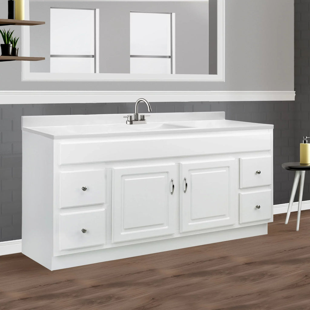 Top Centerset Vanity Solid Marble Camilla Single Integrated Cultured House with 61-inch Design Mount White Bow Backsplash, 557660-WHT Rectangle