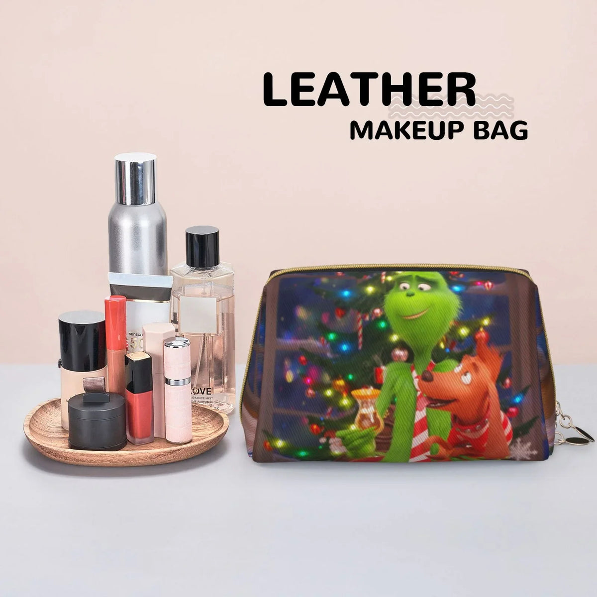 movable Purse Travel Gift Leather Cosmetic Grinch Bag Film Pouch Organizer Storage Makeup Toiletry Bag