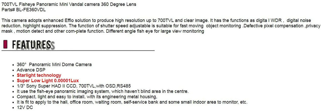 Low 700TVL Degree Mini Fisheye Analog Light camera Panoramic Security CCTV Vandal 360