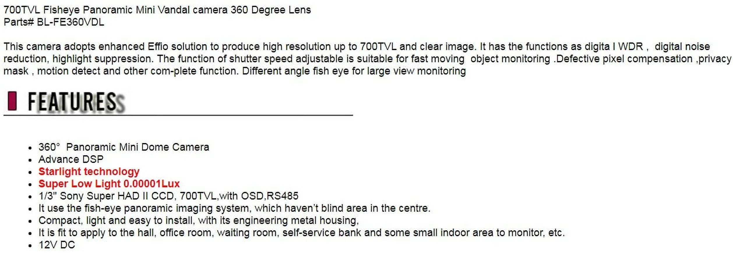 Low 700TVL Degree Mini Fisheye Analog Light camera Panoramic Security CCTV Vandal 360